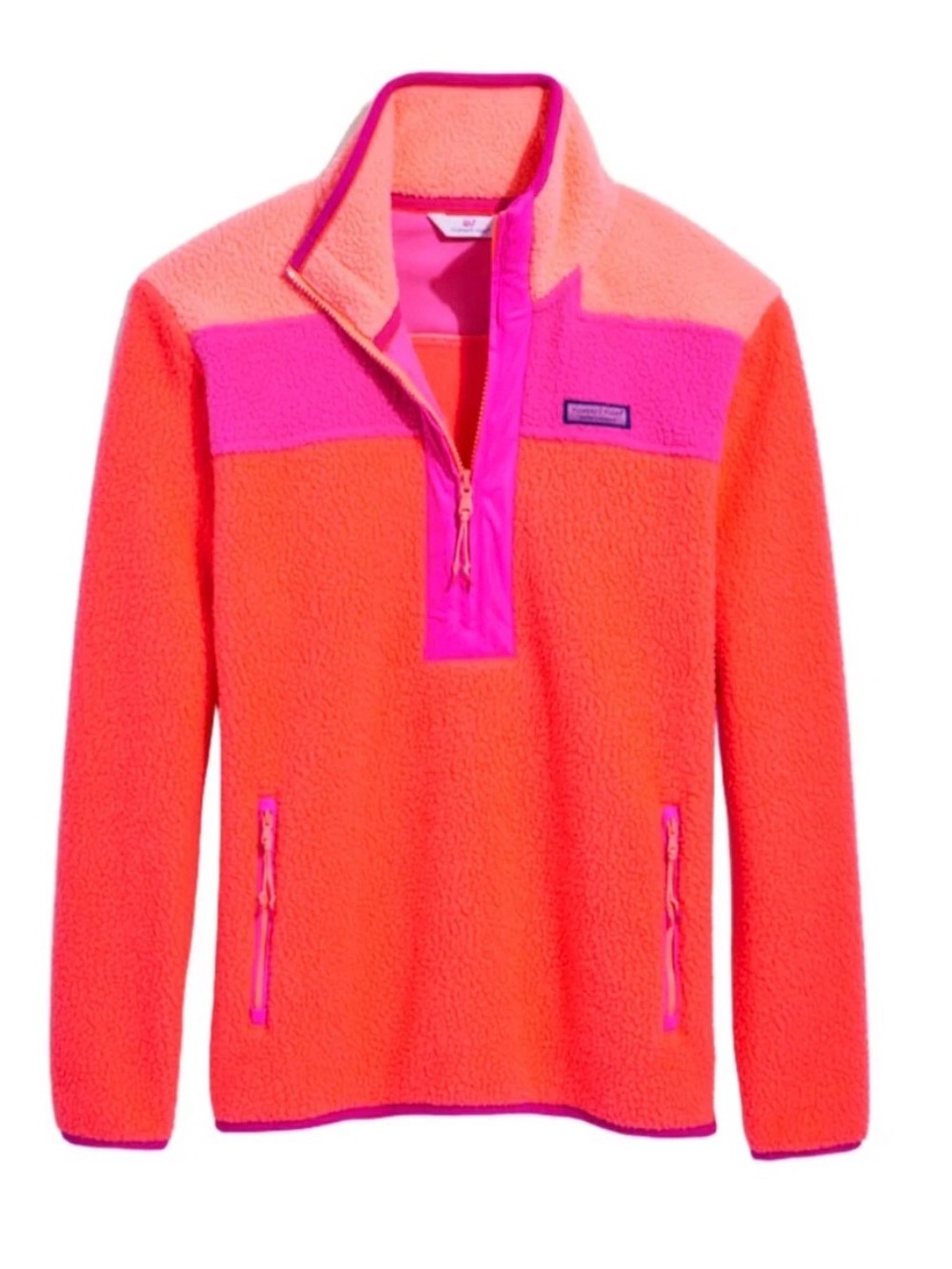Vineyard Vines Colorblock Sherpa Pullover - Neon Coral & Hot Pink